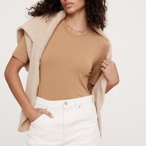 Banana Republic Luxe Wool-Blend Elbow-Sleeve Top Cinnamon Dolce Latte, Size M